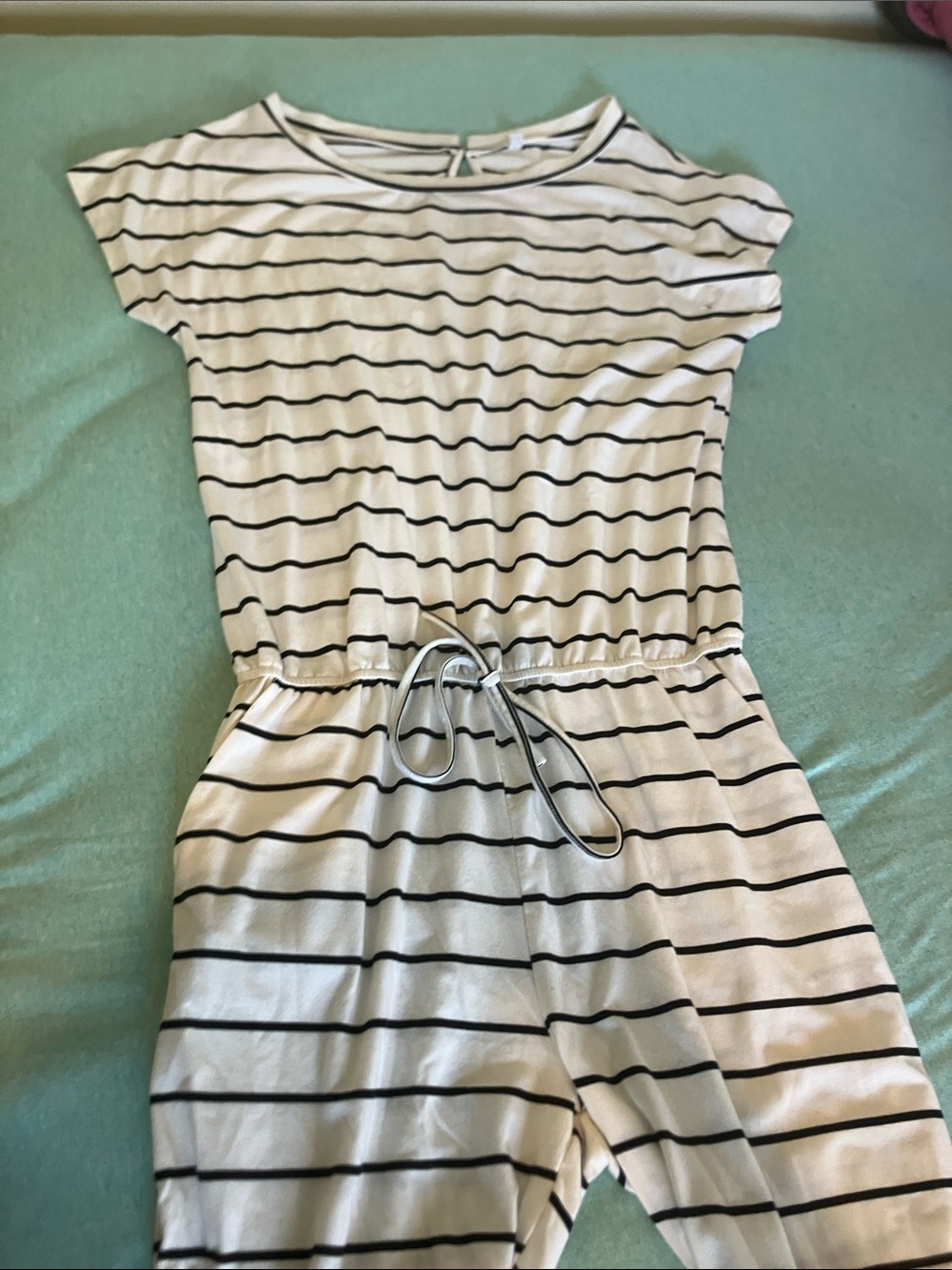 Women's White and Black Striped Jumpsuit